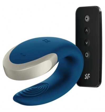 Satisfyer Double Love Luxury vibrador para parejas control remoto y app azul